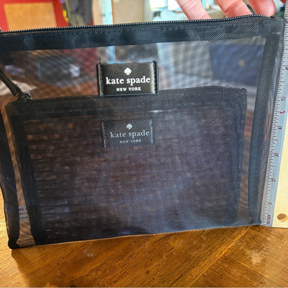 kate spade Black Mesh Toiletry Pouch with Inner Pocket